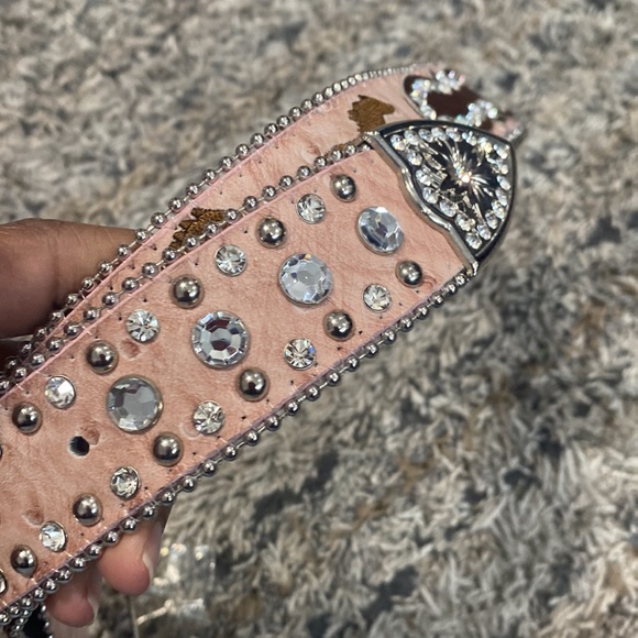 P & G genuine leather western cowgirl pink rhinestone studded belt main image 6